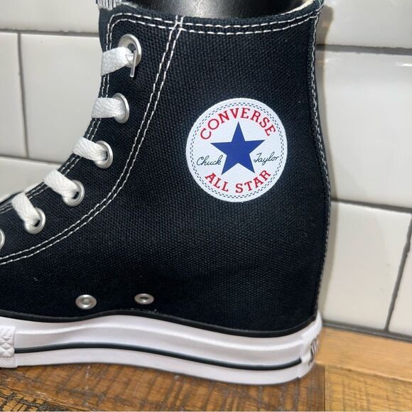 Converse Women All Star Platform Hidden Wedge Heel Sneakers Chuck Taylor Black - Picture 3 of 5